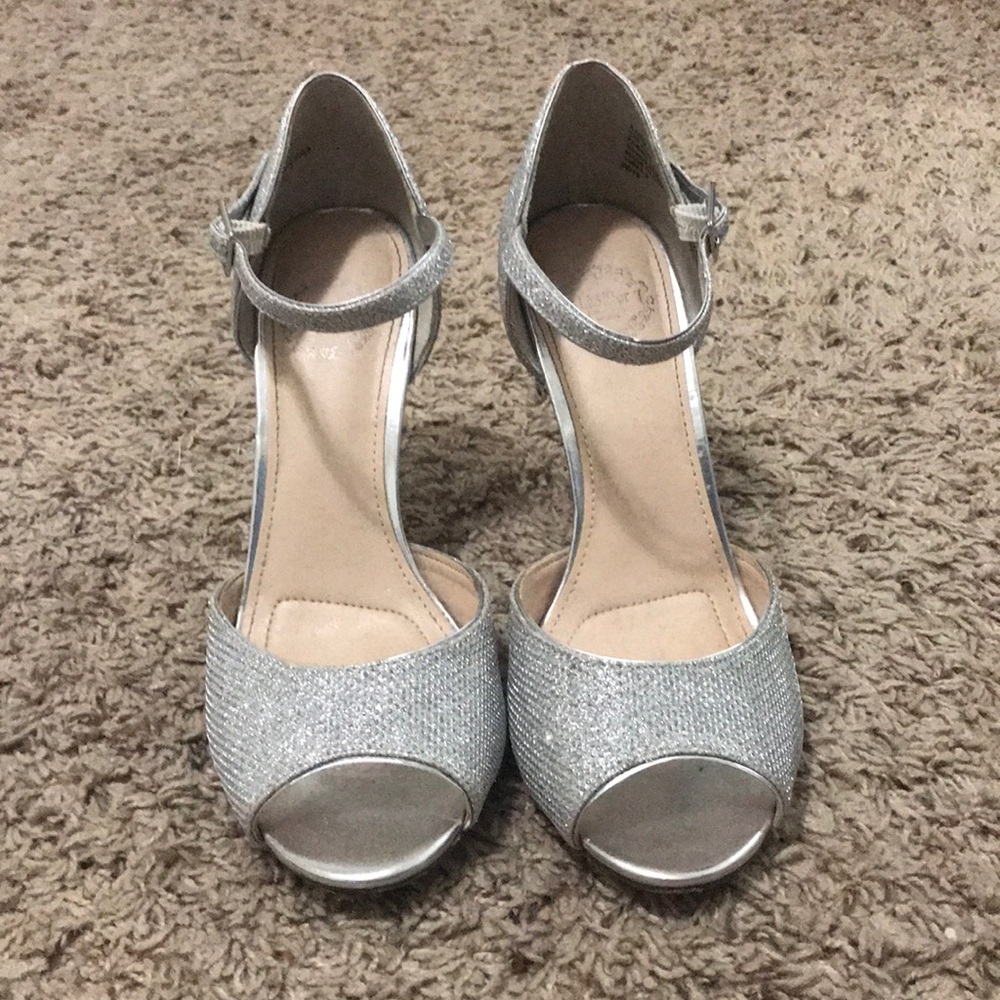 Silver sparkly strappy heels